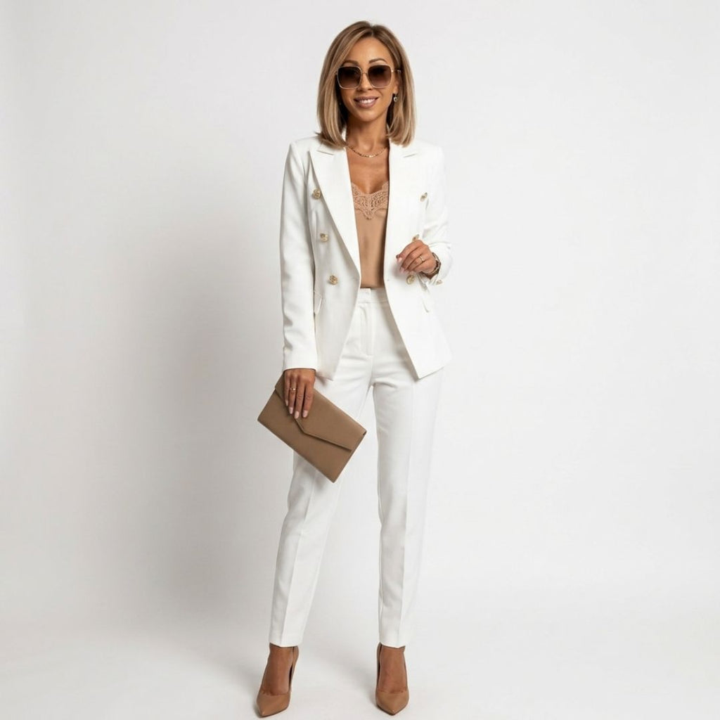 Women's Formal Long Blazer Set with Button Detail