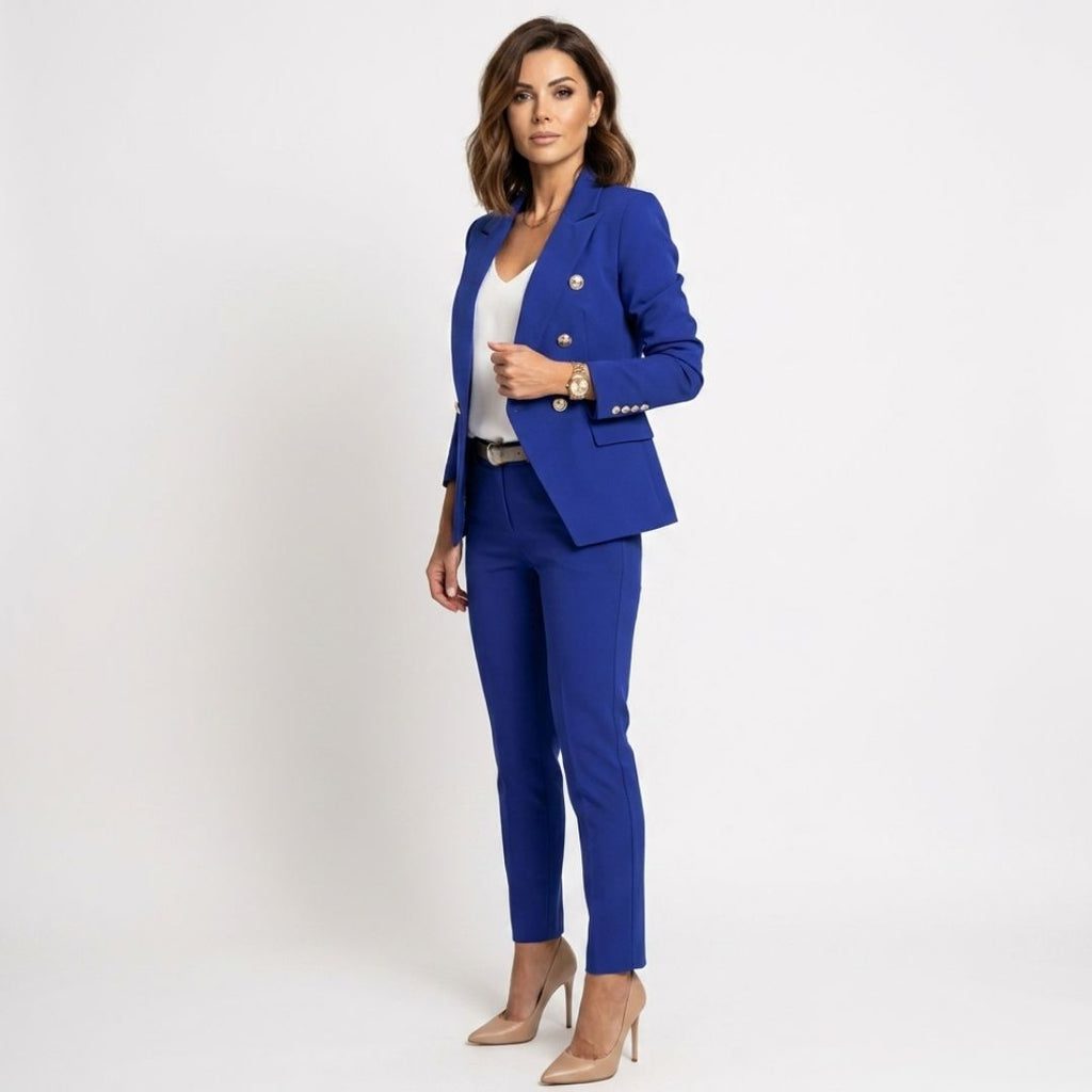 Women's Formal Long Blazer Set with Button Detail