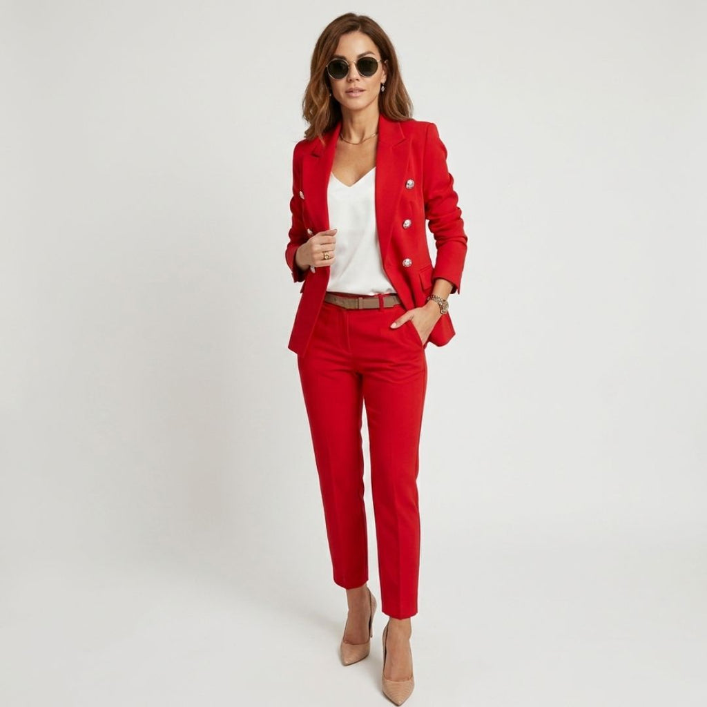 Women's Formal Long Blazer Set with Button Detail