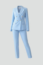 Women's Formal Two Piece Trouser Suit with Gold Button Blazer