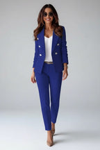 Women's Formal Two Piece Trouser Suit with Gold Button Blazer