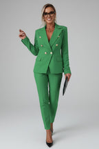 Women's Formal Two Piece Trouser Suit with Gold Button Blazer