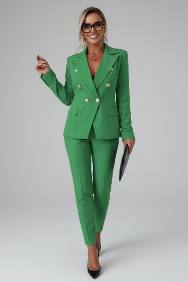 Women's Formal Two Piece Trouser Suit with Gold Button Blazer