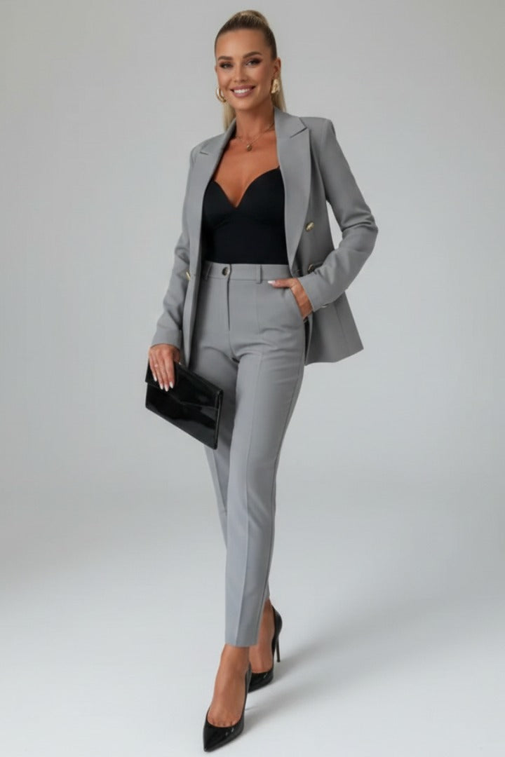 Women's Formal Two Piece Trouser Suit with Gold Button Blazer