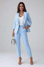 Women's Formal Two Piece Trouser Suit with Gold Button Blazer