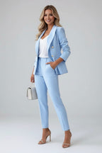 Women's Formal Two Piece Trouser Suit with Gold Button Blazer