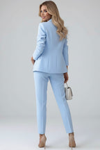 Women's Formal Two Piece Trouser Suit with Gold Button Blazer