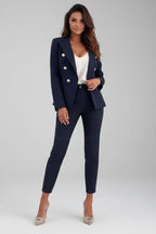 Women's Formal Two Piece Trouser Suit with Gold Button Blazer