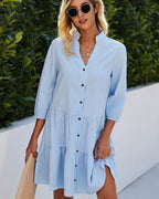 Women's Gingham Check Shirt Dress with Button Front and Tiered Ruffle Hem