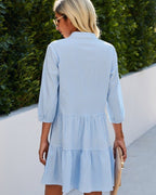 Women's Gingham Check Shirt Dress with Button Front and Tiered Ruffle Hem