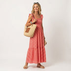 Women's Gingham Summer Maxi Dress with Ruffle Strap