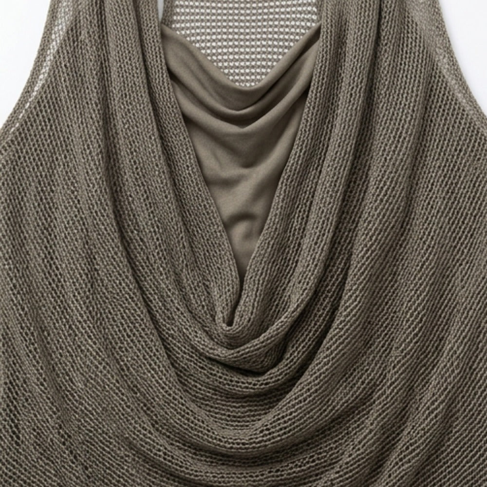 Women's Halter Neck Backless Blouse with Cowl Neck and Open Back