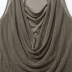 Women's Halter Neck Backless Blouse with Cowl Neck and Open Back