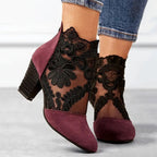 Women's Heeled Ankle Boots with Embroidered Overlay