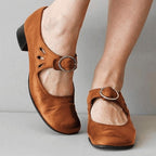 Women's Heeled Slip On Shoes with Buckle Strap and Cut-Out
