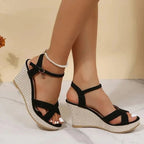 Women's Heeled Wedge Sandals with Ankle Strap