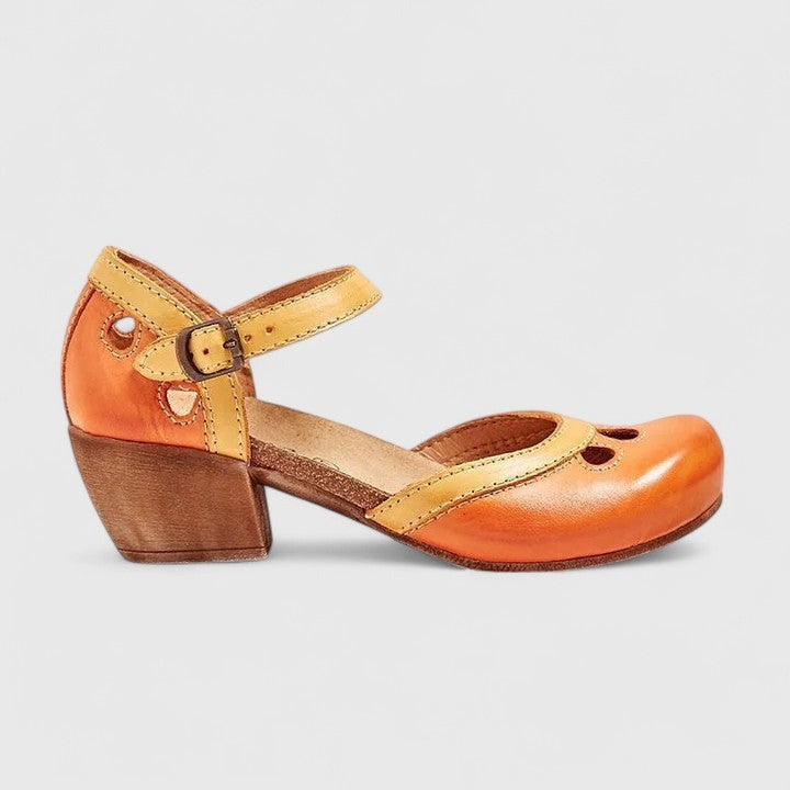 Women's Heeled Wedge Shoes with Ankle Strap and Cut-Out Detail