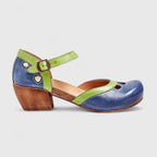 Women's Heeled Wedge Shoes with Ankle Strap and Cut-Out Detail