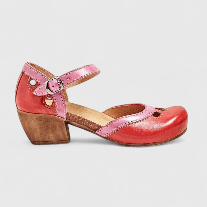 Women's Heeled Wedge Shoes with Ankle Strap and Cut-Out Detail