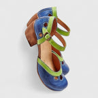 Women's Heeled Wedge Shoes with Ankle Strap and Cut-Out Detail