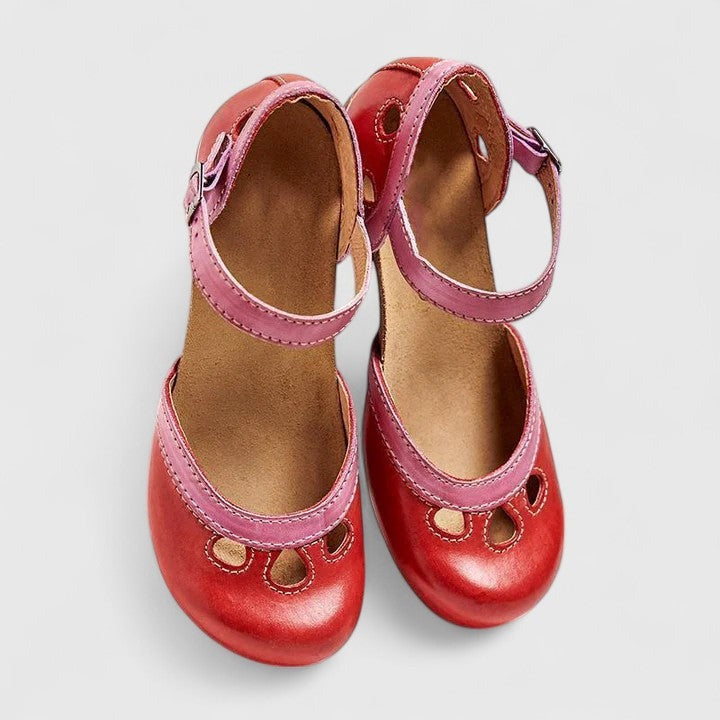 Women's Heeled Wedge Shoes with Ankle Strap and Cut-Out Detail