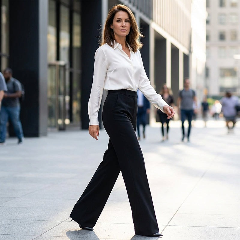 Women's High Waisted Wide Leg Trousers with Pockets