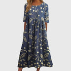 Women's Holiday Floral Midi Dress with Pockets