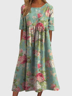 Women's Holiday Floral Midi Dress with Pockets