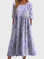 Women's Holiday Floral Midi Dress with Pockets