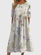 Women's Holiday Floral Midi Dress with Pockets