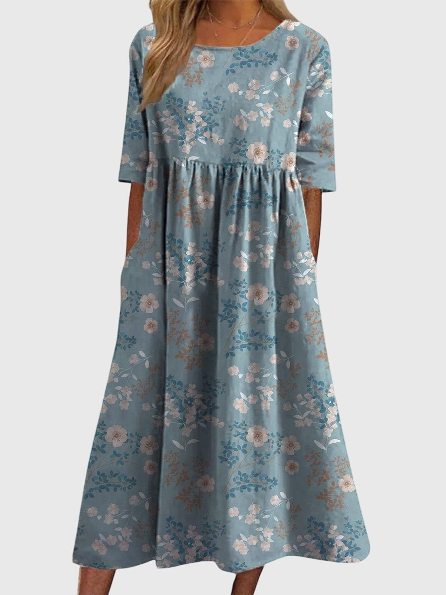 Women's Holiday Floral Midi Dress with Pockets