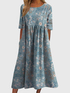 Women's Holiday Floral Midi Dress with Pockets