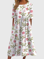 Women's Holiday Floral Midi Dress with Pockets