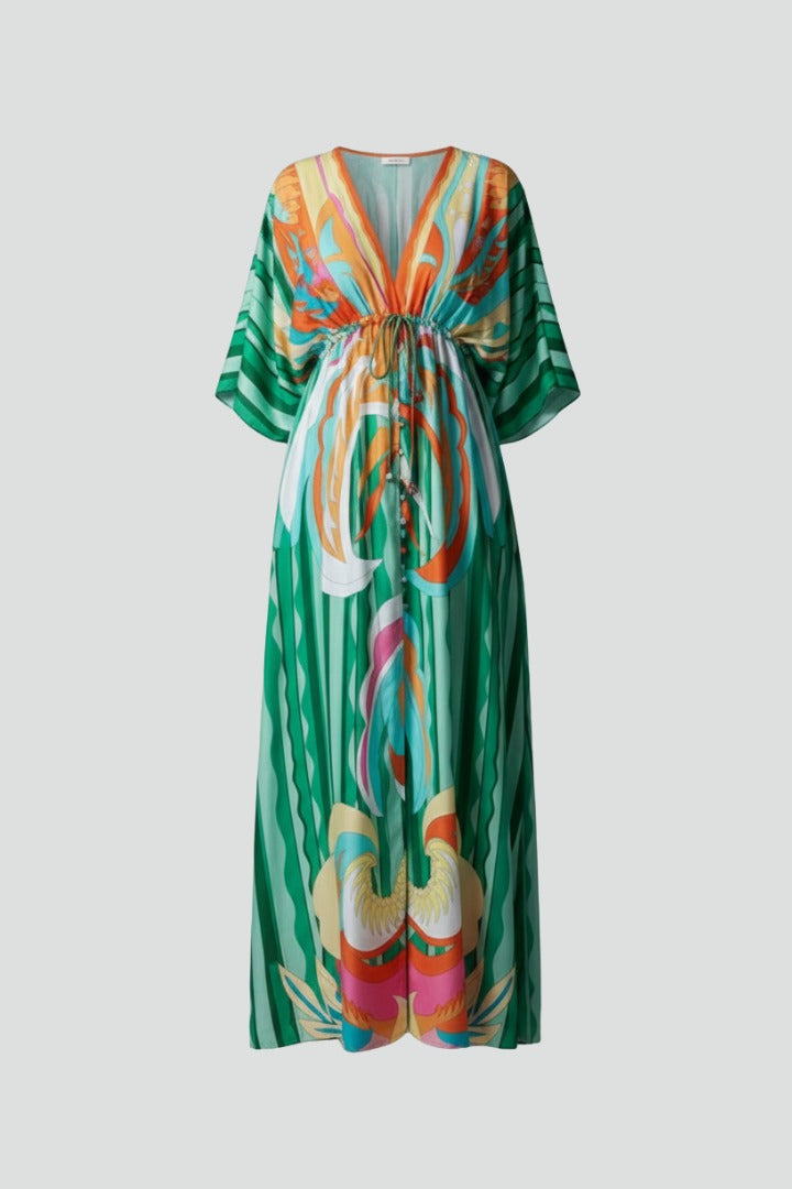 Women's Holiday Maxi Dress with V-Neck and Drawstring Waist