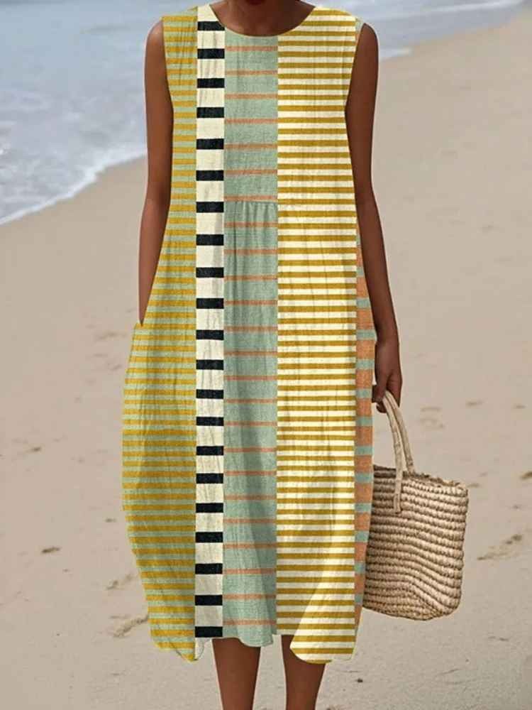 Women's Holiday Summer Midi Dress with Pockets