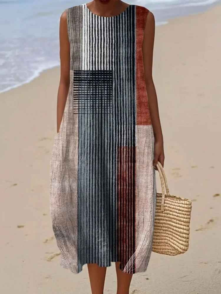 Women's Holiday Summer Midi Dress with Pockets