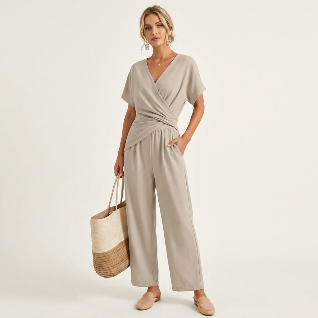 Women's Holiday Wrap Jumpsuit with V-Neck