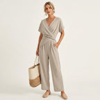 Women's Holiday Wrap Jumpsuit with V-Neck