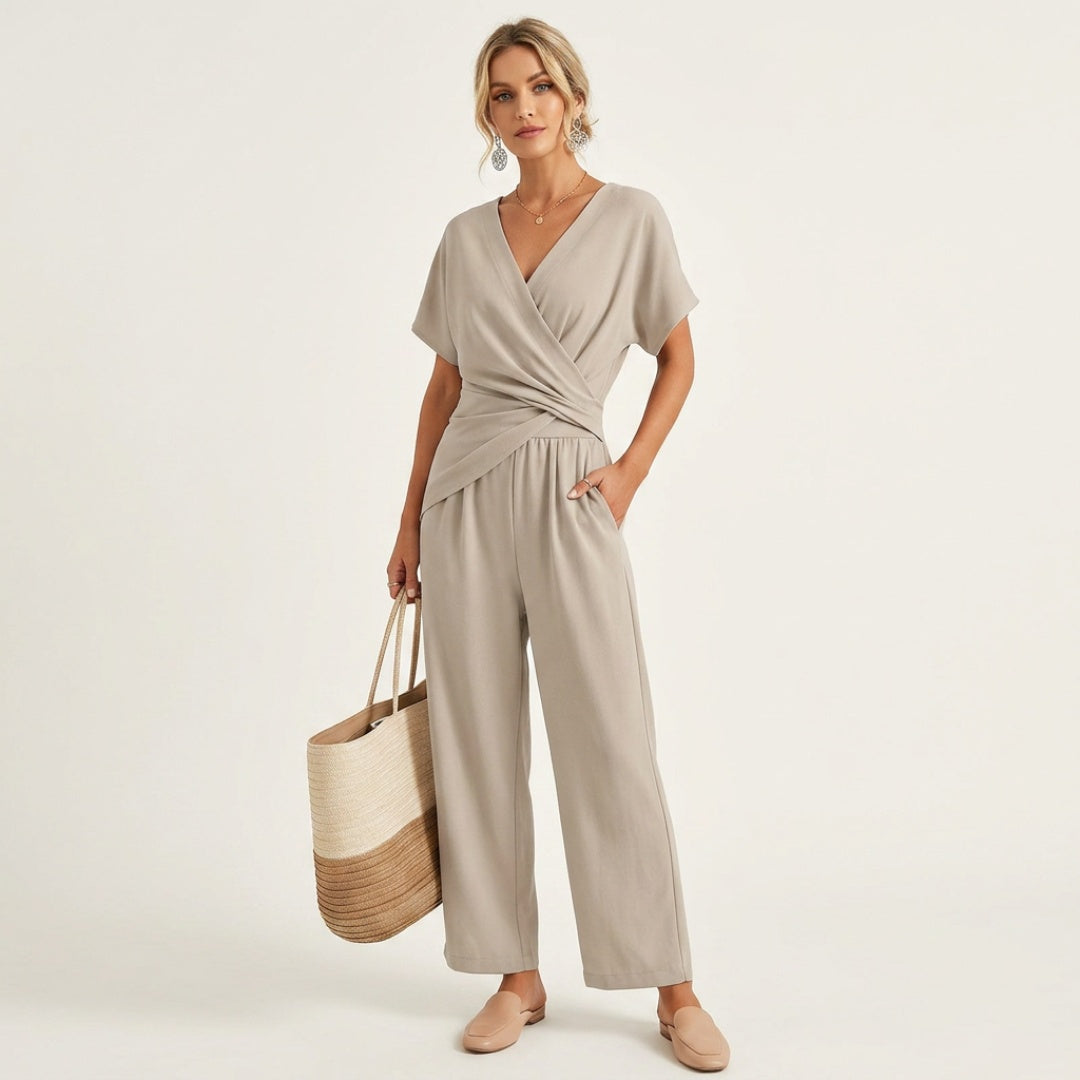 Women's Holiday Wrap Jumpsuit with V-Neck