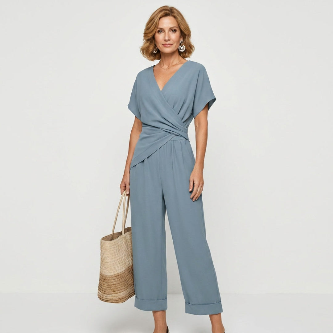 Women's Holiday Wrap Jumpsuit with V-Neck