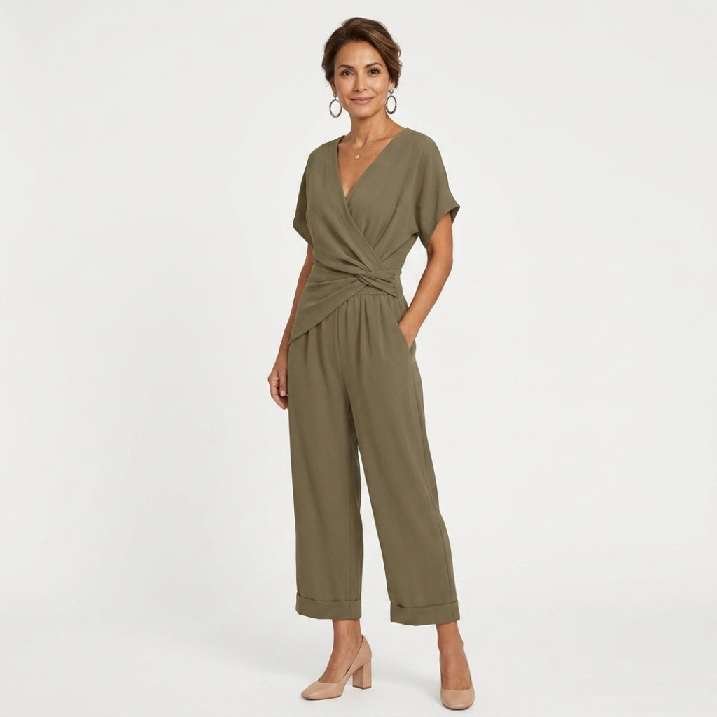 Women's Holiday Wrap Jumpsuit with V-Neck