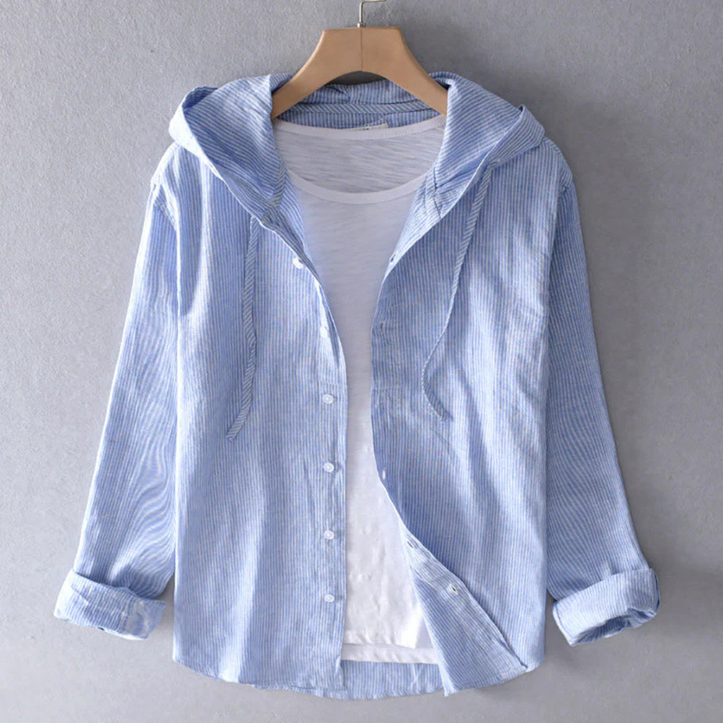 Women's Hooded Button-Front Shirt with Long Sleeves and Straight Hem