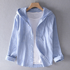 Women's Hooded Button-Front Shirt with Long Sleeves and Straight Hem
