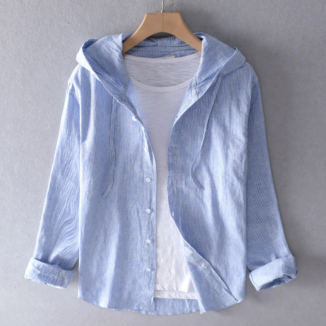 Women's Hooded Button-Front Shirt with Long Sleeves and Straight Hem