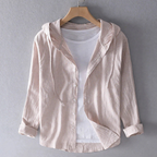 Women's Hooded Button-Front Shirt with Long Sleeves and Straight Hem