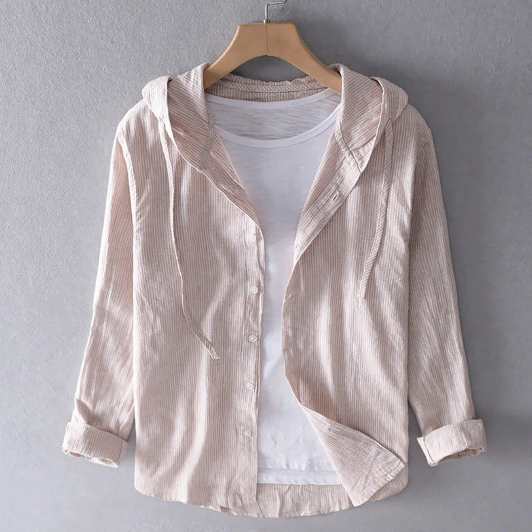Women's Hooded Button-Front Shirt with Long Sleeves and Straight Hem