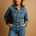 Women's Jumpsuit with Button Front and Long Sleeves