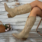 Women's Knee High Cowgirl Boots with Embroidered Detail