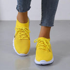 Women's Lace-Up Knit Sneakers with Sock Collar and Striped Midsole