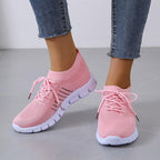 Women's Lace-Up Knit Sneakers with Sock Collar and Striped Midsole